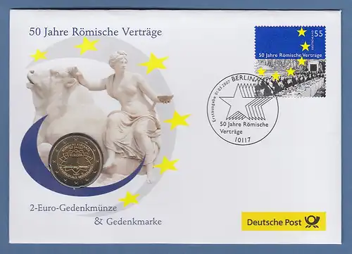 50 Jahre Römische Verträge Numisbrief mit Sondermarke und 2€-Münze 2007