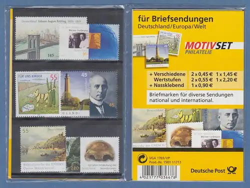 MARKENSET für Briefsendungen mit 7 verschiedenen Sondermarken 45 bis 220