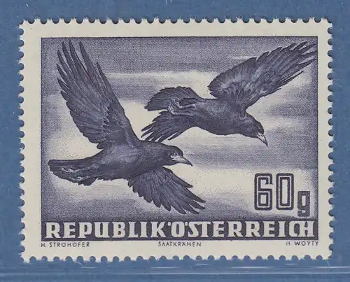 Österreich 1950 Freimarke Vögel 60g Saatkrähen Mi.-Nr. 955