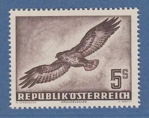 Österreich 1953 Freimarke Vögel 5 Schilling Mäusebussard Mi.-Nr. 986