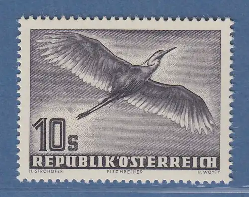 Österreich 1953 Freimarke Vögel 10 Schilling Graureiher Mi.-Nr. 987