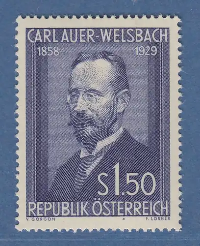 Österreich 1954 Sondermarke  Carl Freiherr von Welsbach  Mi.-Nr. 1006