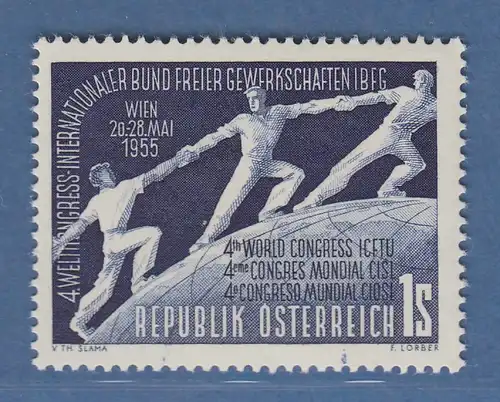 Österreich 1955 Sondermarke Weltkongress des IBFG Mi.-Nr. 1018