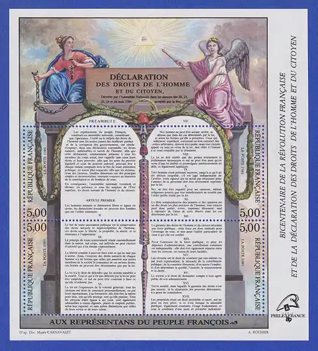 Frankreich 1989 200 Jahre Französische Revolution Menschenrechte Mi.-Nr. Bl.9 **