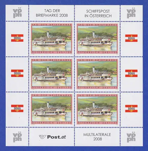 Österreich 2008 Tag der Briefmarke Schiffspost DDSG Mi.-Nr. 2767 Kleinbogen **