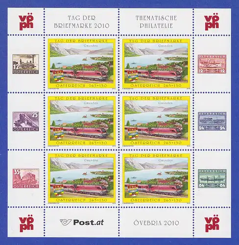 Österreich 2010 Tag der Briefmarke Eisenbahn Gmünden Mi.-Nr. 2887 Kleinbogen **