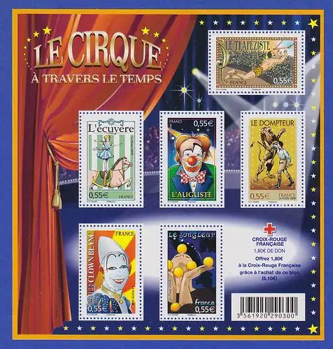 Frankreich 2008 Rotes Kreuz  Zirkus  Mi.-Nr. Block 94 **