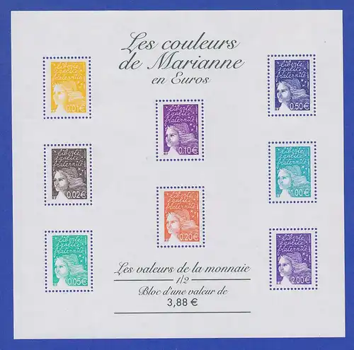 Frankreich 2002 Freimarken Marianne 8 Werte Kleinbogen  Mi.-Nr. 3579 ect. **