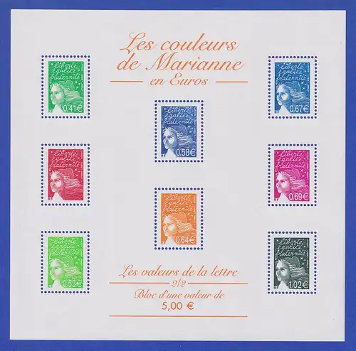 Frankreich 2002 Freimarken Marianne 8 Werte Kleinbogen  Mi.-Nr. 3584 ect. **