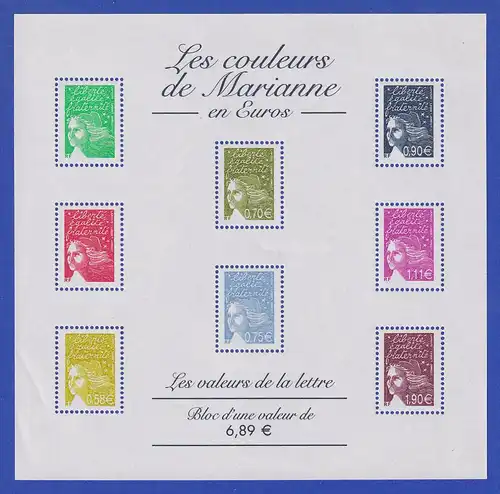 Frankreich 2003 Freimarken Marianne 8 Werte Kleinbogen  Mi.-Nr. 3709 ect. **