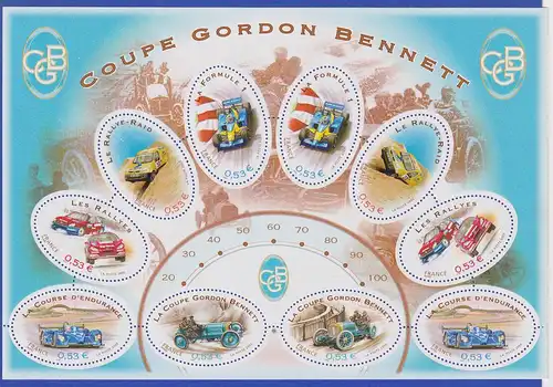 Frankreich 2005 Autorennen Gordon-Bennett-Pokal Kleinbogen Mi.-Nr. 3948-53 *