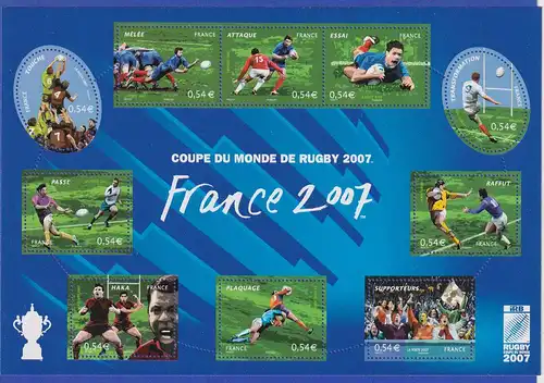 Frankreich 2007 Rugby-Weltmeisterschaften Kleinbogen Mi.-Nr. 4277-86 **