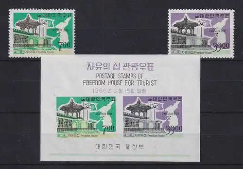 Korea Süd 1966 Freedom House Mi.-Nr. 518-19 und Block 223 ** 