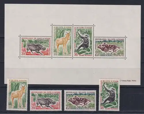 Elfenbeinküste 1963 Fauna Mi.-Nr. 251-54 und Block 2  **