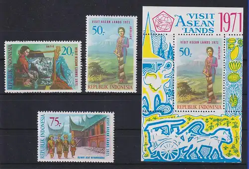 Indonesien 1971 Folklore Mi.-Nr. 685-87 und Block 17 **