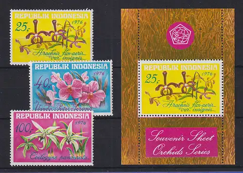 Indonesien 1976 Blumen Mi.-Nr. 850-52 und Block 19 **