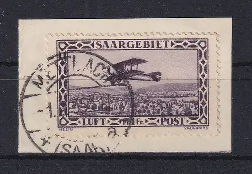 Saar 1928 Flugpostmarke 1 Fr.  Mi.-Nr. 127 mit PLF VIII gest. METTLACH