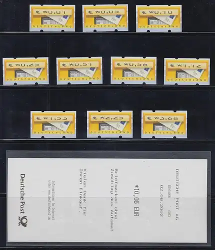 ATM Briefkasten Mi.-Nr. 5.1 Tastensatz TS1 10 Werte 0,01-3,68 mit Gesamt-AQ **
