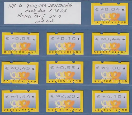 ATM Posthörner Mi.-Nr. 4.1 Papier-Spätverwendung 2003 Tastensatz TS 3 ** mit Nr.