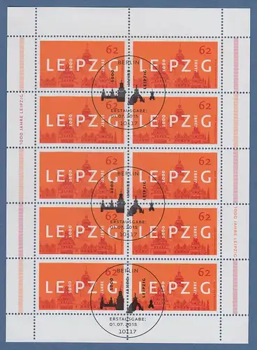 Deutschland 2015 750 Jahre Leipzig Mi.-Nr. 3164 Kleinbogen mit ET-Sonderstempel