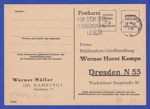 Alliierte Besetzung Ganzsache Mi.-Nr. P 794 a philatel. gebraucht