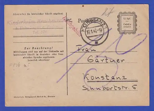 Alliierte Besetzung Ganzsache Mi.-Nr. P 836 a I gebraucht , nachtaxiert 