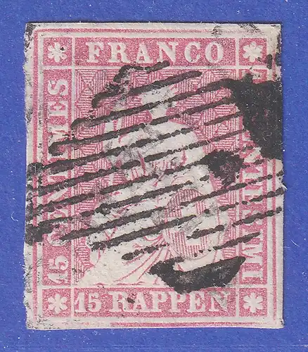 Schweiz 1854 Sitzende Helvetia "Strubel" Münchner Druck 15 Rp. Mi.-Nr. 15 I  O