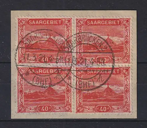 Saar 1921 Freimarken 40Pfg-Wert Mi-Nr. 59A Viererblock O Saarbrücken, Briefstück