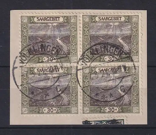 Saar 1921 Freimarken 30Pfg-Wert Mi-Nr. 57A Viererblock O Völklingen, Briefstück