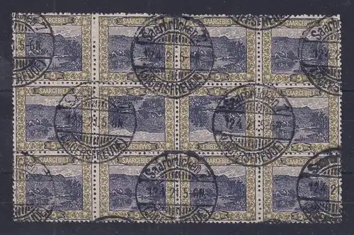 Saar 1921 Mi.-Nr. 53 12er-Block mit allen 4 Kehrdruck-Kombinationen O, gepr. BPP