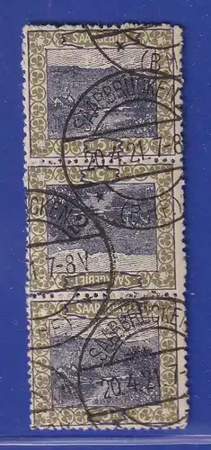 Saar 1921 Mi.-Nr. 53 3er-Streifen mit Kehrdruck Kdr III bzw. IV gest. gpr. BPP