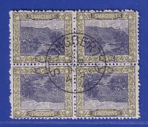 Saar 1921 Mi.-Nr. 53 Viererblock mit 2x Kehrdruck Kdr III mit O ST. INGBERT gpr.