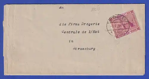 Saar 1925 Mi.-Nr. 100 PLF II Rahmenbruch unten rechts auf Brief aus Ottweiler 