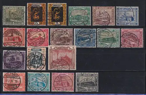 Saar Freimarken 1922-23 Mi.-Nr. 84-101 kpl. Satz 19 Werte meist Voll-O 