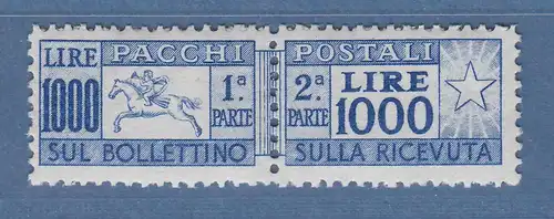 Italien 1954 Paketmarke 1000 Lire Cavallino mit Wz.3 Flügelrad Mi.-Nr. 81 ** 
