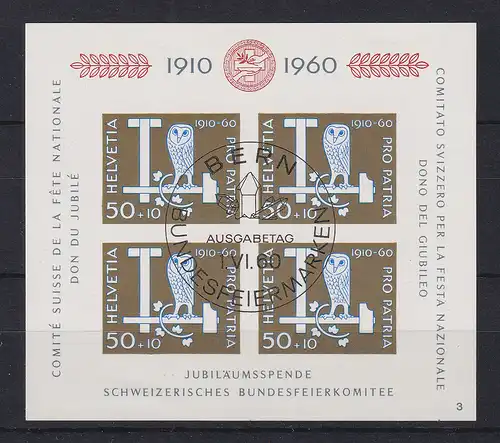 Schweiz 1960  50 Jahre Pro Patria  Mi.-Nr. Block 17 mit ET-O