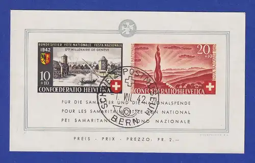 Schweiz 1942 Pro Patria, 2000 Jahre Genf. Mi-Nr. Block 7 mit O BERN POSTMUSEUM
