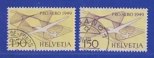 Schweiz 1949 Flugpost-Ausgabe 150 C PRO AERO Mi.-Nr. 518 a- und b-Farbe O 