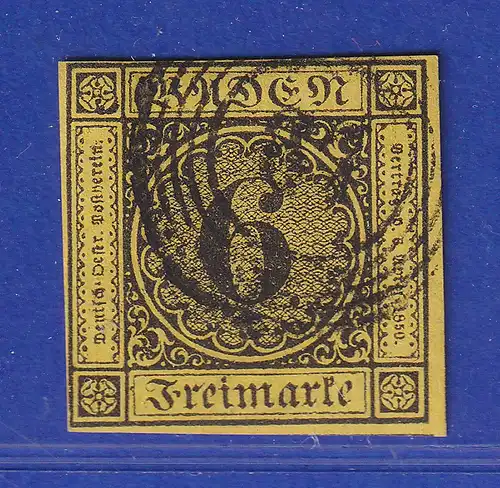 Altdeutschland Baden 6 Kreuzer Mi-Nr. 7 gestempelt 87 Mannheim. Vollrandig !