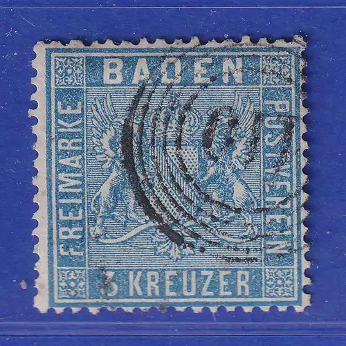 Altdeutschland Baden 3 Kreuzer blau Mi-Nr. 10a gestempelt