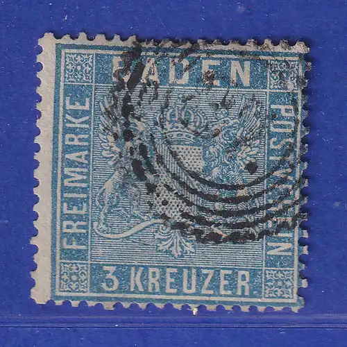 Altdeutschland Baden 3 Kreuzer blau Mi-Nr. 10a gestempelt, ideal gezähnt !