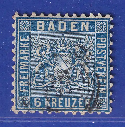 Altdeutschland Baden 6 Kreuzer blau Mi-Nr. 14b gestempelt, gut zentriert. 