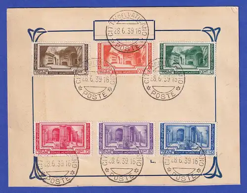 Vatikan 1938 Christliche Archäologie Katakomben Mi.-Nr. 67-72 auf Souvenir-Karte