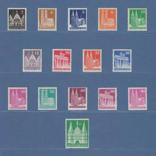 Bizone 1948, Bautenserie enge Zähnung Mi.-Nr. 73-97 eg kpl. Satz 15 Werte ** 