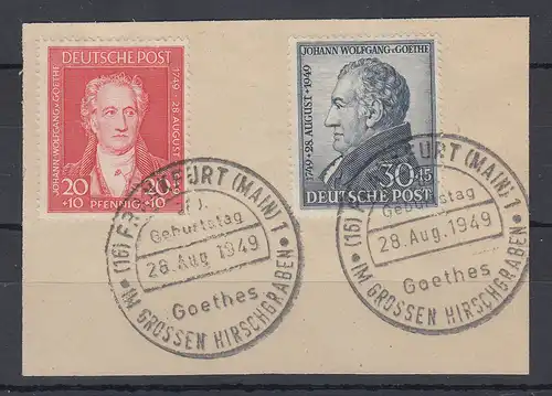 Bizone 1949 Goethe Mi.-Nr. 109-110 O  gestempelt auf Briefs. Nr. 110 gepr. BPP