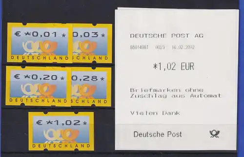 Deutschland ATM Mi.-Nr. 4.1, Set 5 Werte € 0,01 - 0,03 - 0,20 - 0,28 - 1,02  **