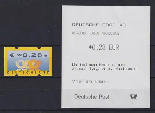 Deutschland ATM Mi.-Nr. 4.1, Wert € 0,28 ** mit Automaten-Quittung