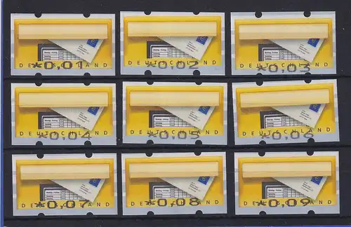 Bund Mi.-Nr. 5 Fehldruck Wert ohne € unten Serie 9 Werte 0,01 - 0,09 ** Alle ZNR