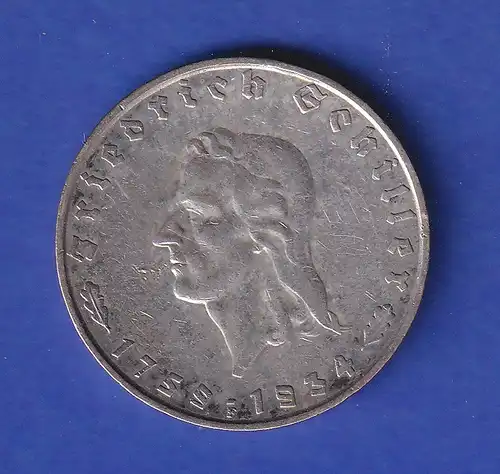 2-Reichsmark Silbermünze Friedrich Schiller 1934 F