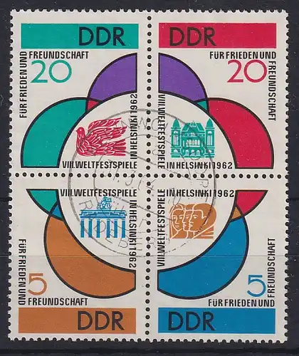 DDR 1962 Weltfestspiele der Jugend Mi.-Nr. 901-04 Viererblock O  KLEINWOLMSDORF